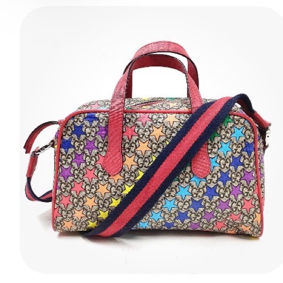 Handbags - Gucci Kids Multicolor Star Print Satchel Handbag - red Trim